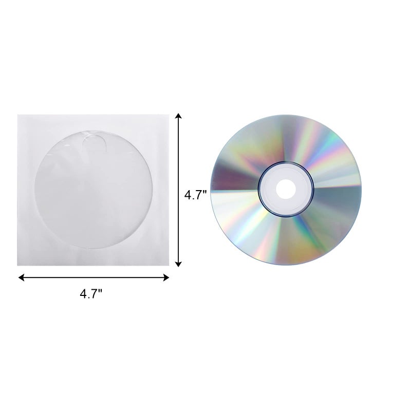 Fasmov 1,000 Pieces White Paper CD DVD Sleeves Envelope Holder with Clear Window and Flap - Image 2